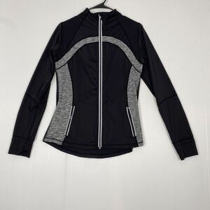 Icyzone Full Zip Athletic Jacket Size M Running Cycling Black Zip Pockets Stretc